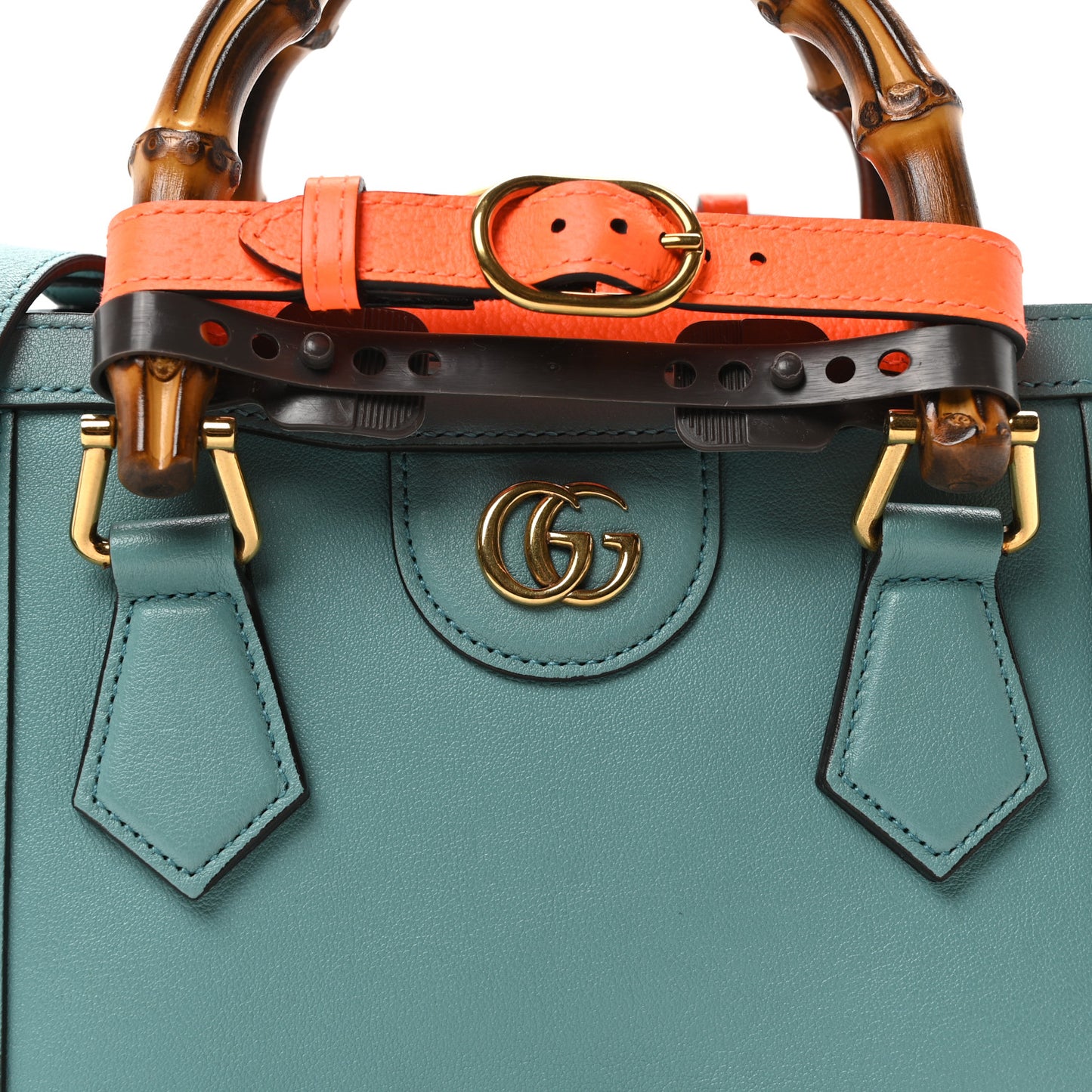 Wonka Grain Calfskin Mini Diana Tote Bag Dusty Azure Orange Fluo
