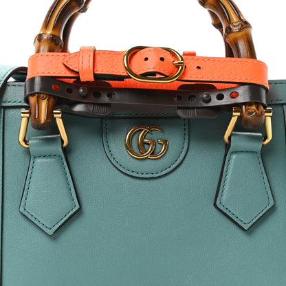 Gucci Wonka Grain Calfskin Mini Diana Tote Bag Dusty Azure Orange Fluo 8 of 11