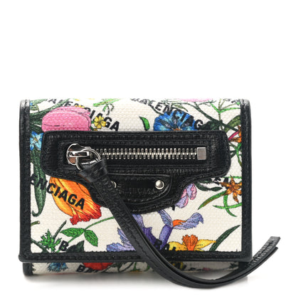 Balenciaga X GUCCI Canvas Azalea Calfskin Flora Logo Print Neo Classic Wallet White Multicolor Black 1 of 9