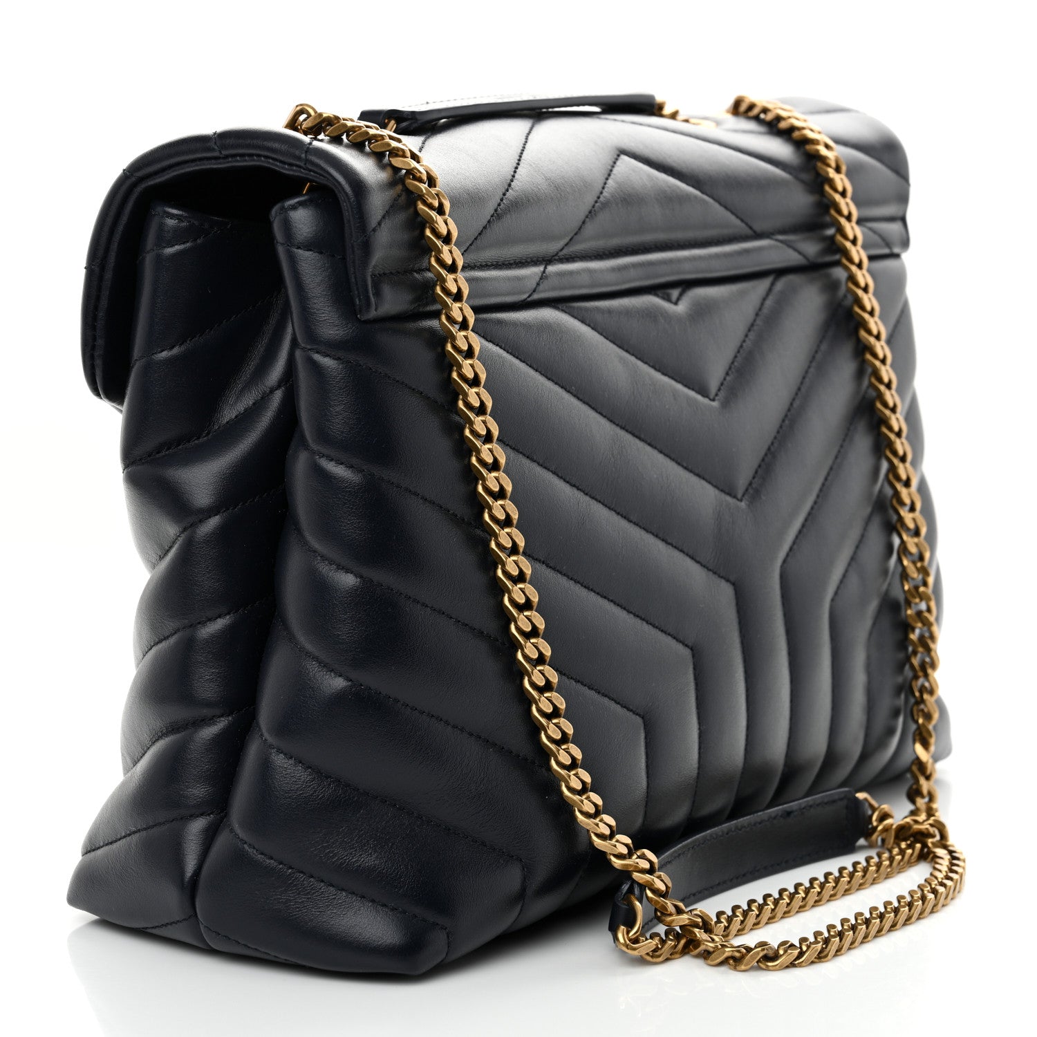 Saint Laurent Calfskin Y Quilted Monogram Medium Loulou Chain Satchel Deep Marine 3 of 10