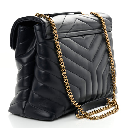 Saint Laurent Calfskin Y Quilted Monogram Medium Loulou Chain Satchel Deep Marine 3 of 10