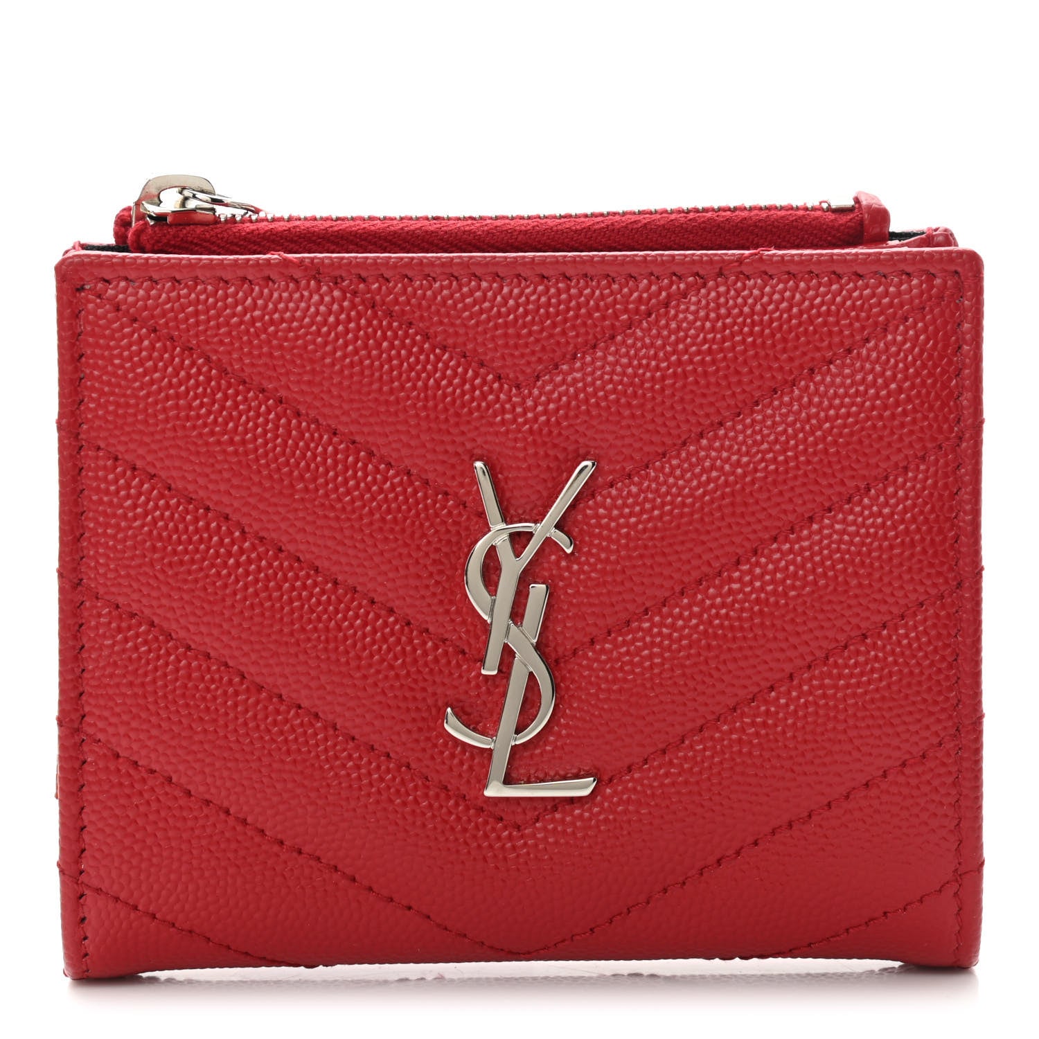 Saint Laurent Grain De Poudre Matelasse Chevron Monogram Zipped Card Case Bandana Red 1 of 8