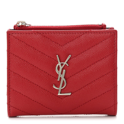 Saint Laurent Grain De Poudre Matelasse Chevron Monogram Zipped Card Case Bandana Red 1 of 8