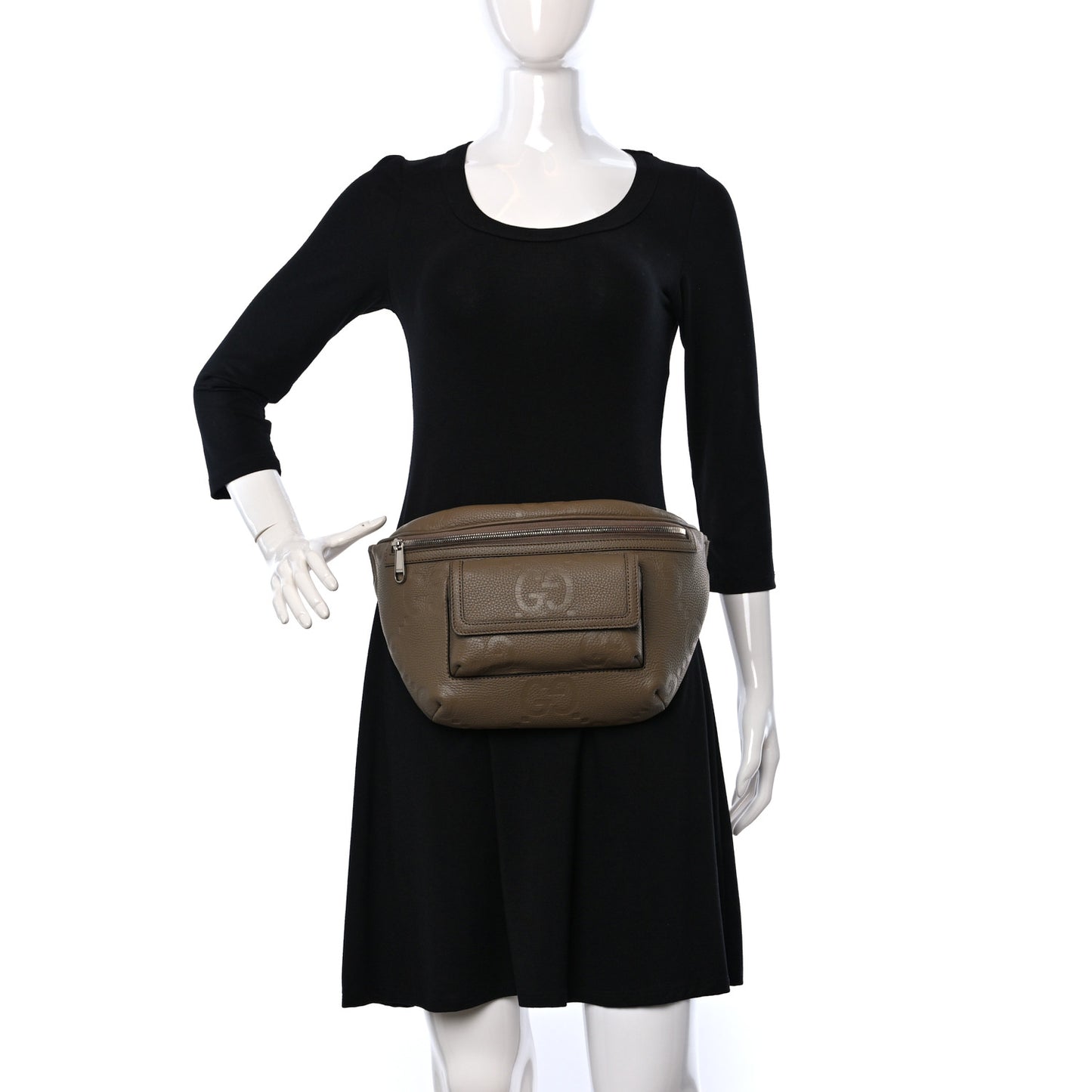 Piuma Calfskin Jumbo GG Embossed Pocket Belt Bag Good Taupe