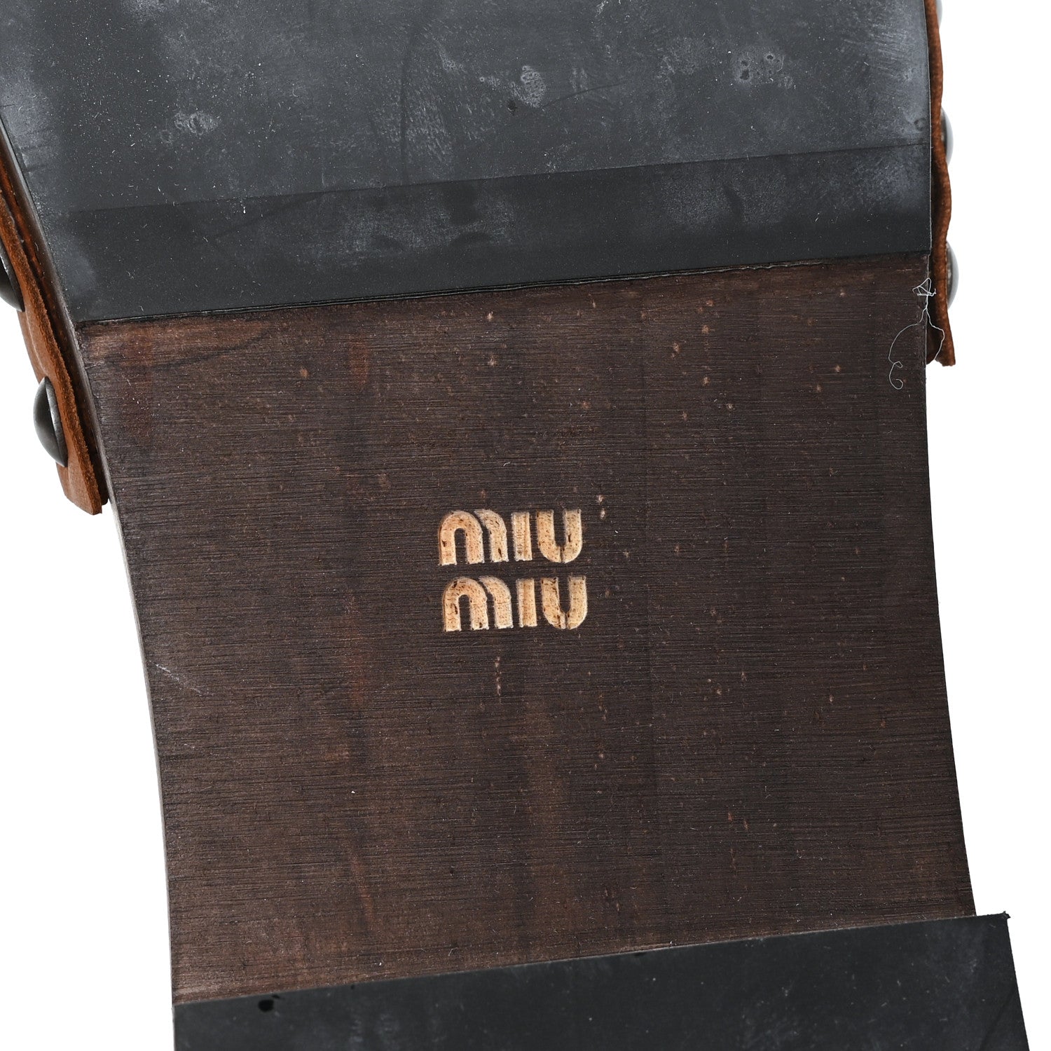 Miu Miu Canvas Calfskin Logo Slide Clogs 39 Naturale Brandy 7 of 9