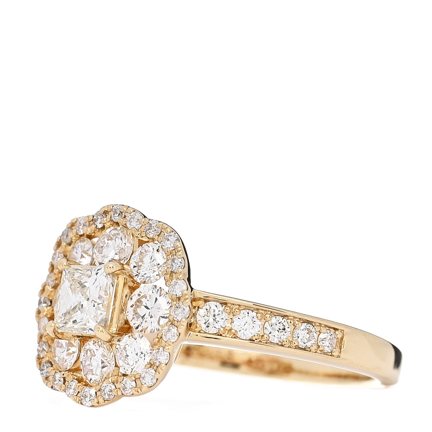 18K Yellow Gold Diamond 1.18ctw Flower Pave Halo Ring 53 6.5