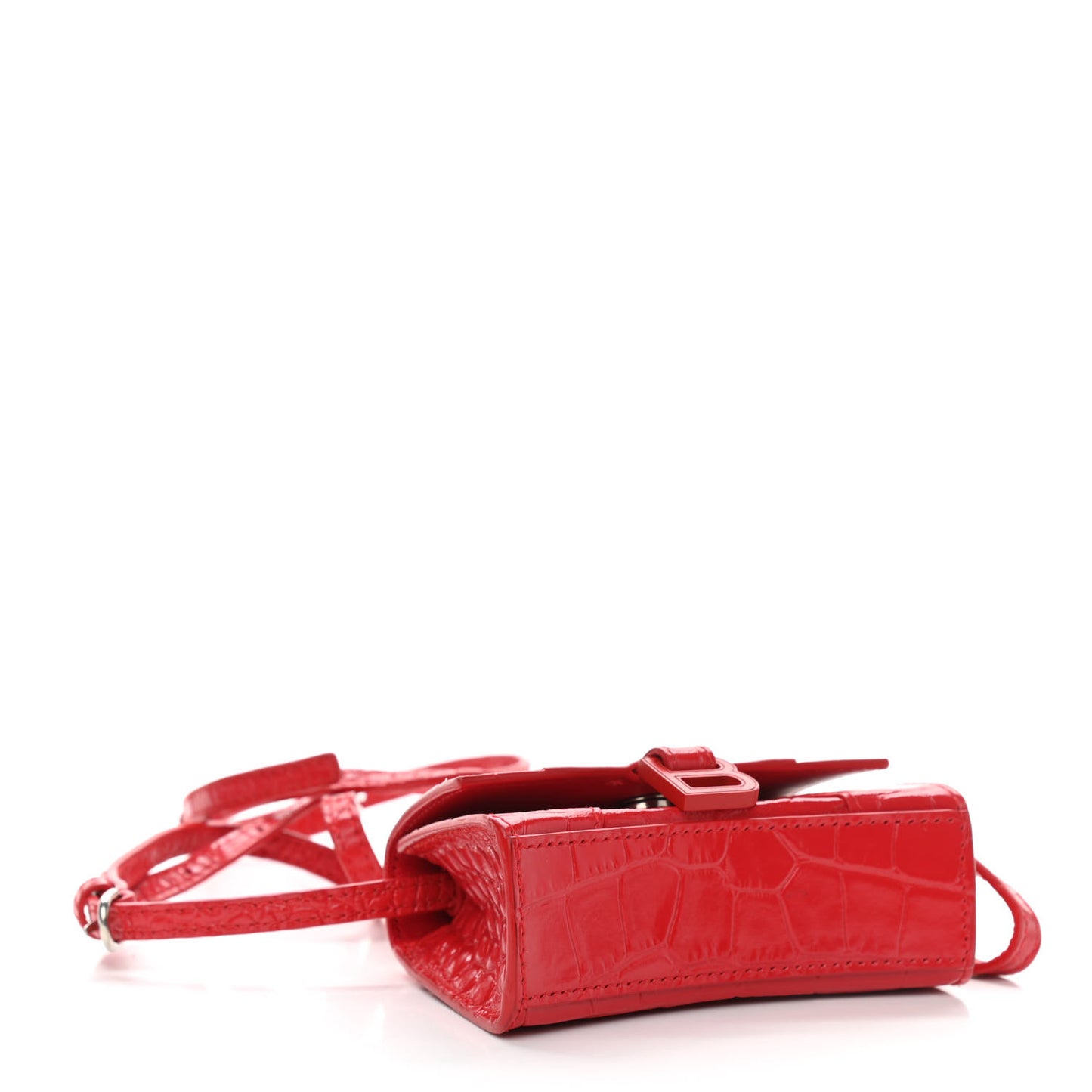 Shiny Calfskin Tonal B Crocodile Embossed Hourglass Top Handle Bag Mini Bright Red