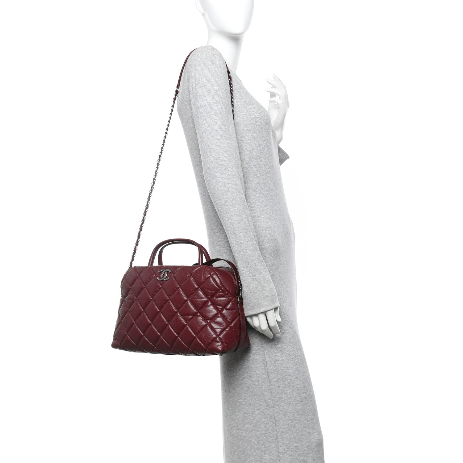 Chanel Aged Calfskin Small Bowling Bag Burgundy 2 of 11