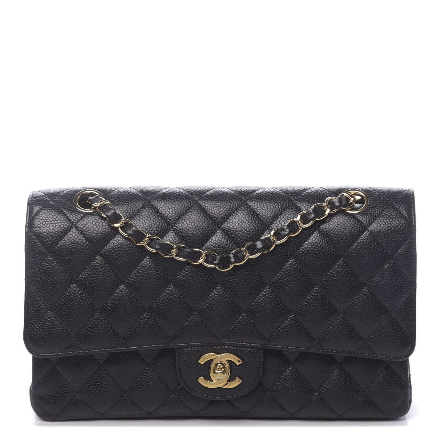 Caviar Quilted Medium Double Flap Black