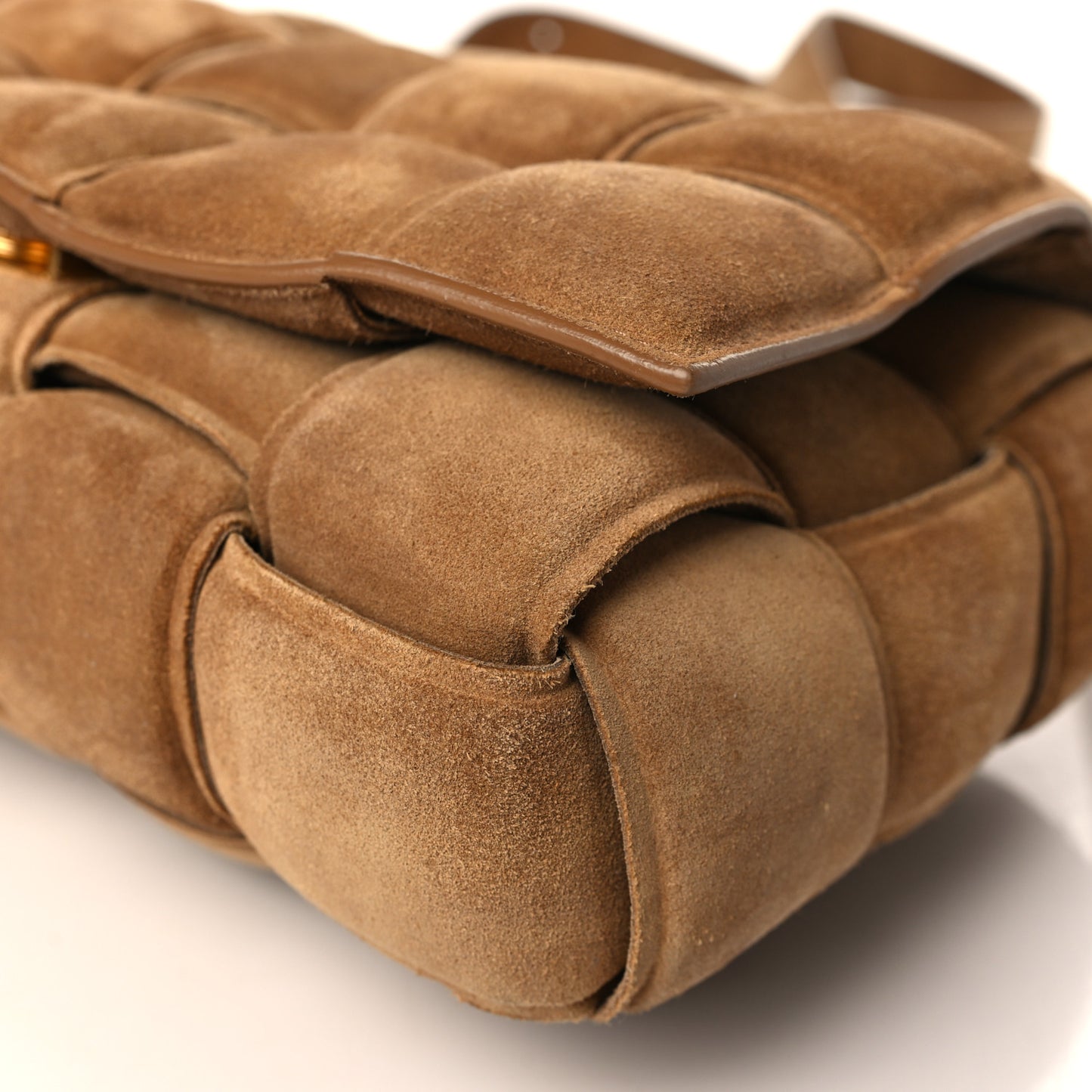 Suede Maxi Intrecciato Padded Cassette Crossbody Bag Taupe