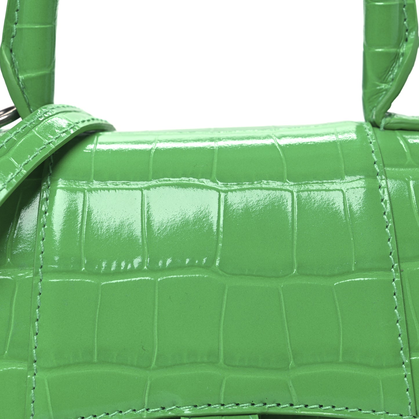 Shiny Calfskin Tonal B Crocodile Embossed Hourglass Top Handle Bag XS Vivid Green
