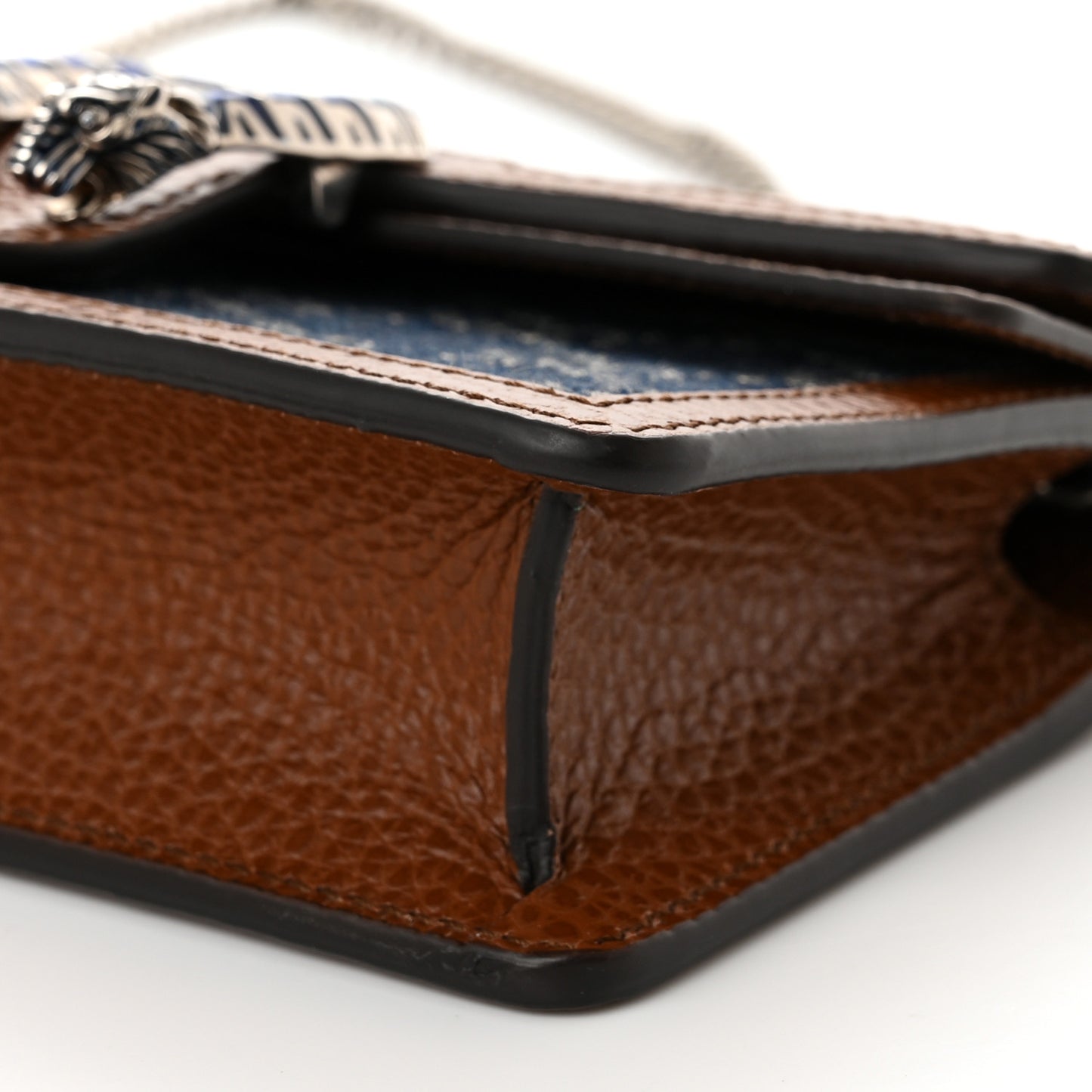 New Denim GG Monogram Dollar Calfskin Enamel Super Mini Dionysus Shoulder Bag Blue Tea Cuir Epilog Electric Blue