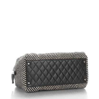 Chanel Wool Calfskin CC Chevron All Day Long Boston Black White 4 of 9