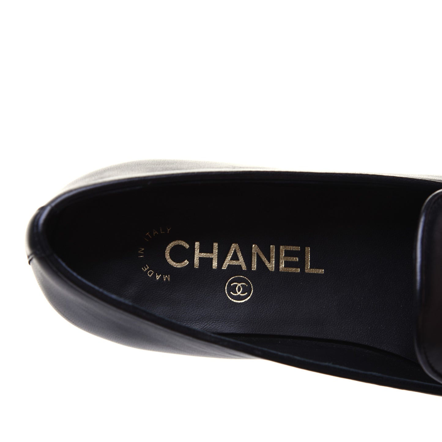 Enamel Pearl Crystal Lambskin Womens CC Mocassin Loafers 37 Black