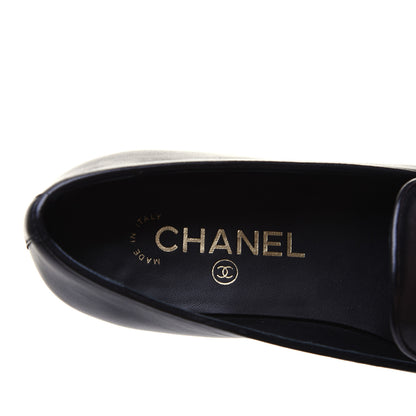 Chanel Enamel Pearl Crystal Lambskin Womens CC Mocassin Loafers 37 Black 10 of 11