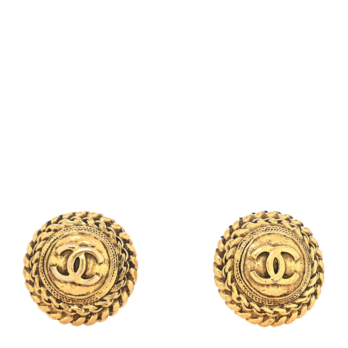 Round CC Clip On Earrings Gold