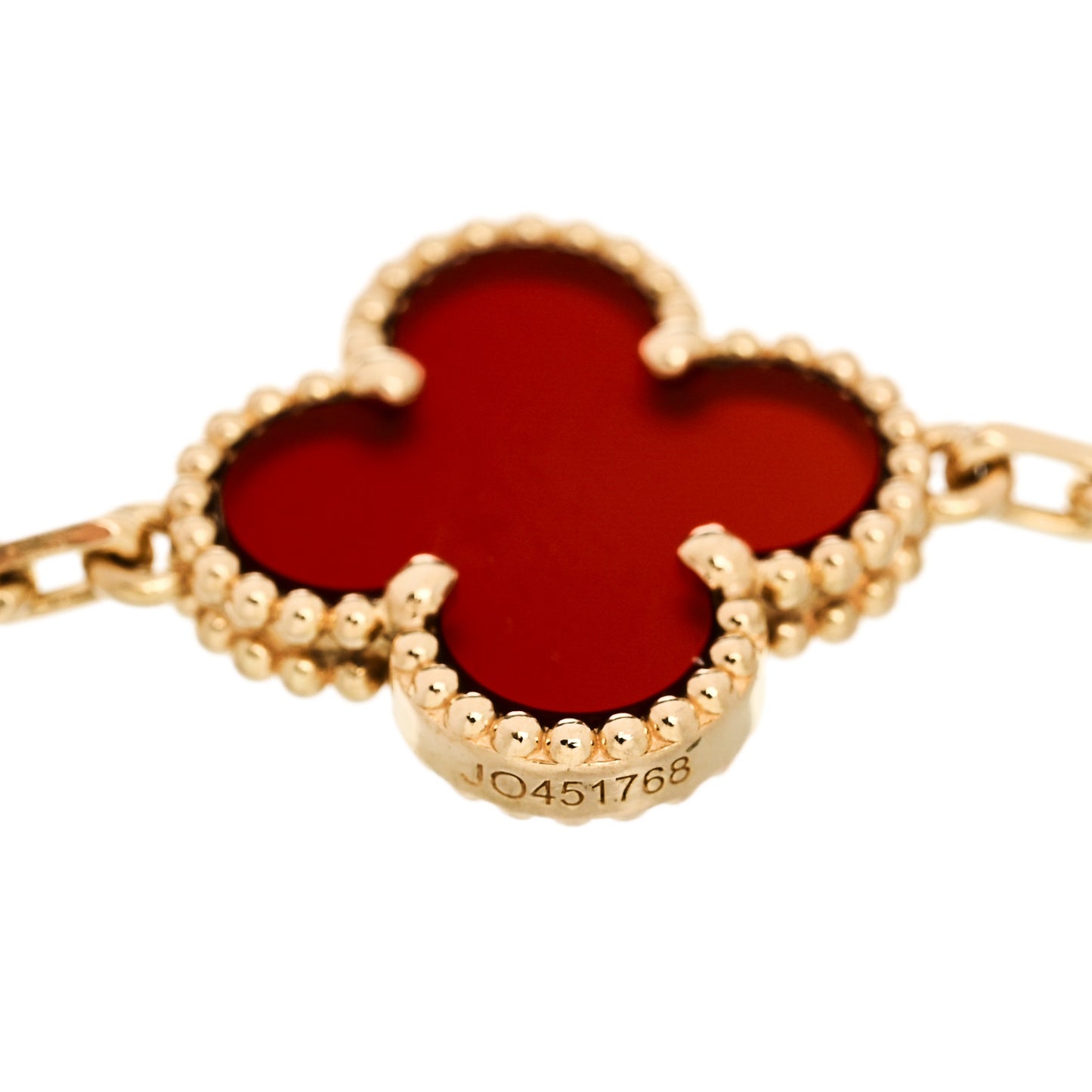 18K Yellow Gold Carnelian 5 Motifs Vintage Alhambra Bracelet