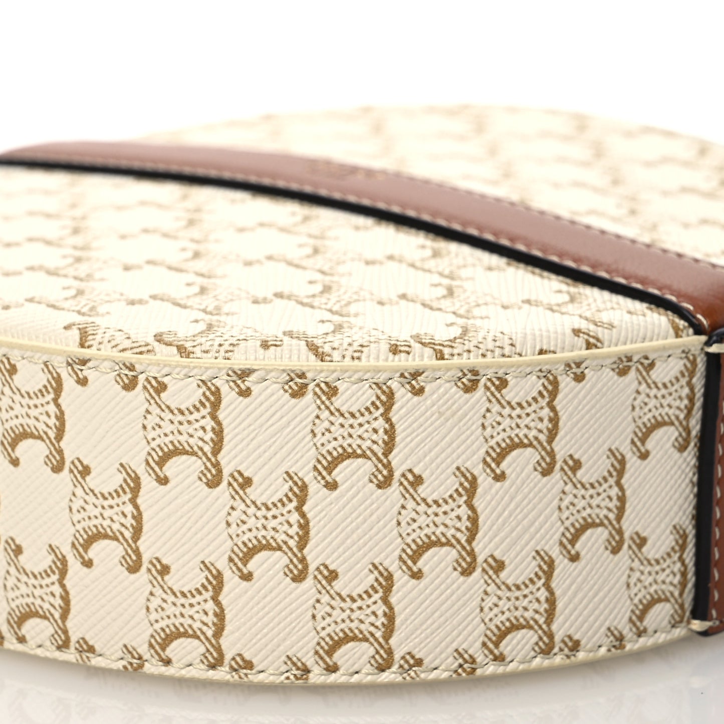 Lambskin Triomphe Canvas Round Purse On Strap White Tan