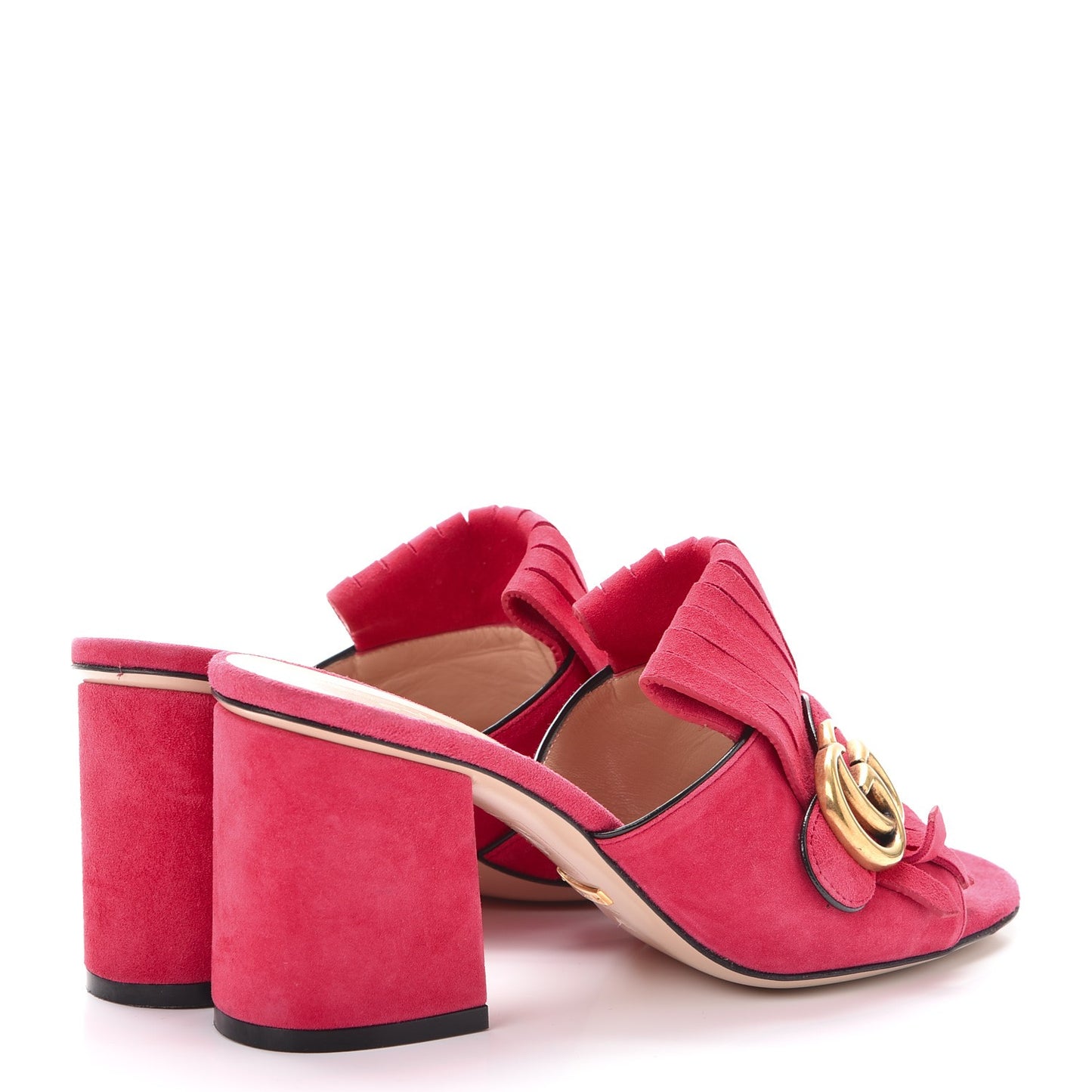 Kid Scamosciato GG Marmont Fringe 75mm Slide Sandals 36 Hot Pink