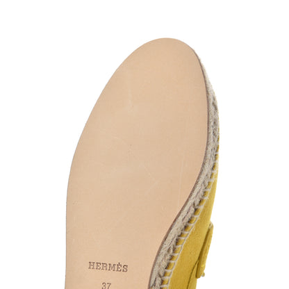 Hermes Suede Goatskin Womens Trip Espadrilles 37 Jaune Citron 9 of 13