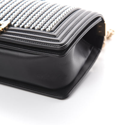 Chanel Calfskin Pearl Medium Chanel Pearls Boy Flap Black 9 of 9
