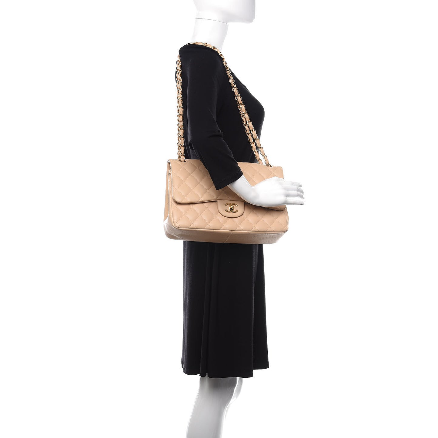 Lambskin Quilted Jumbo Double Flap Beige Clair