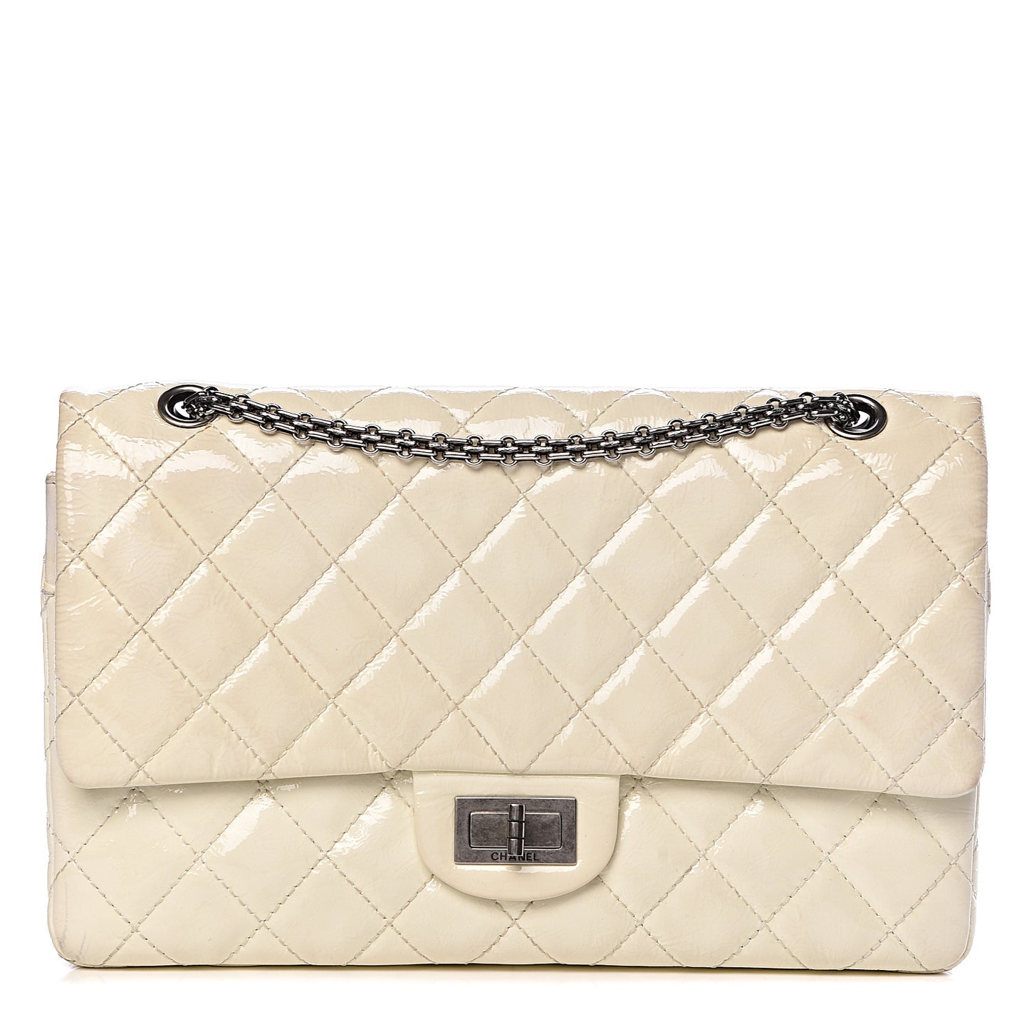 Distressed Patent Quilted 2.55 Reissue Flap 227 White