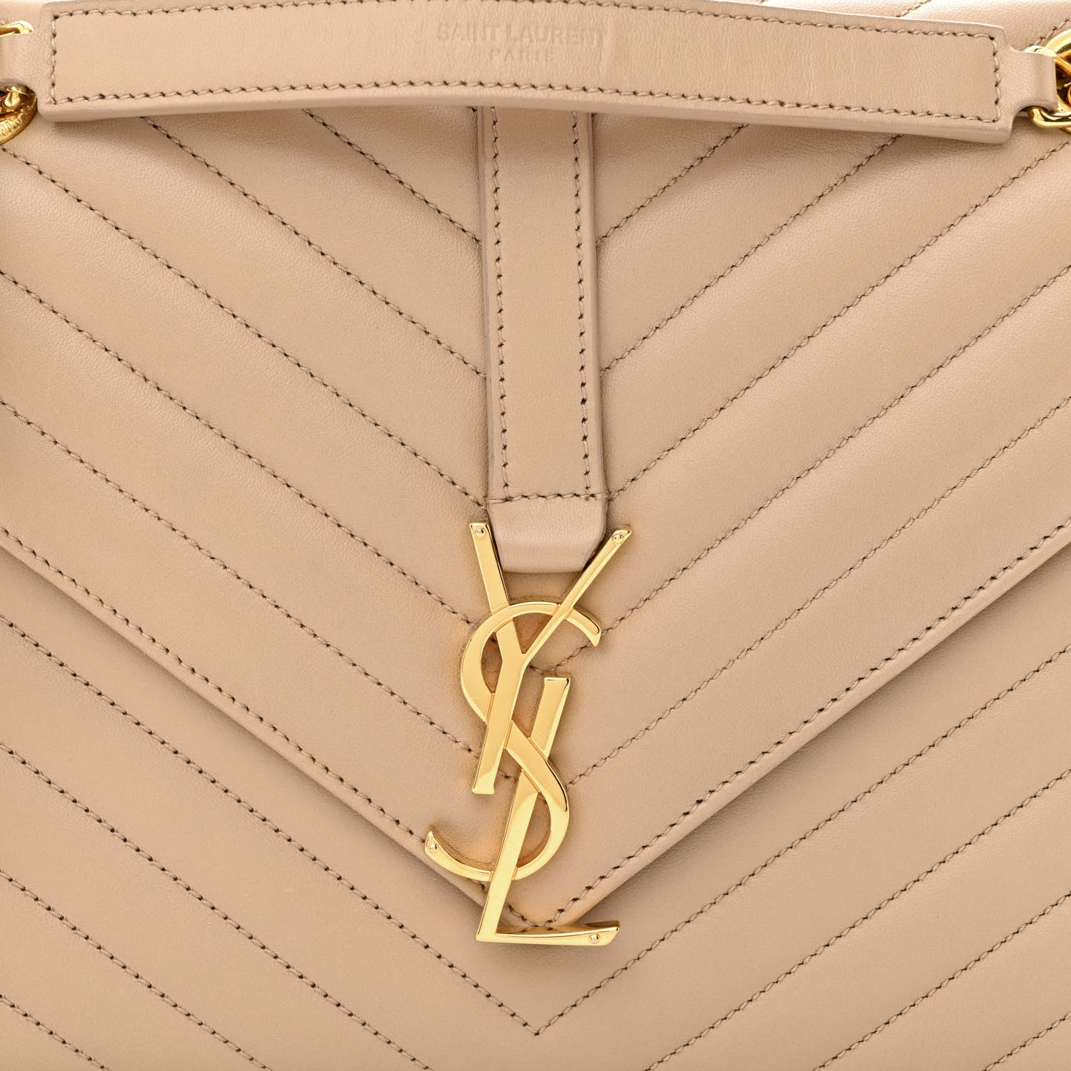 Saint Laurent Lambskin Matelasse Chevron Medium Monogram Satchel Dark Beige 8 of 11