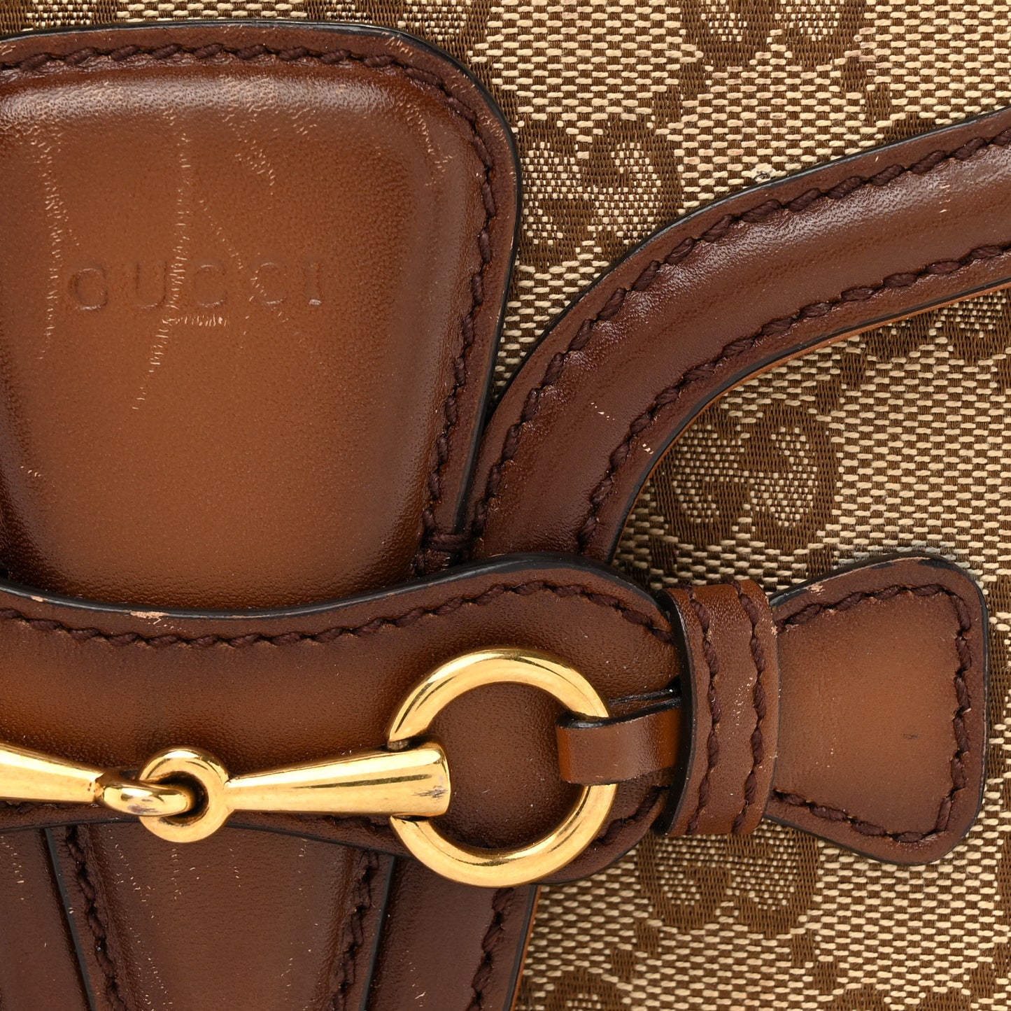 Monogram Small Lady Web Shoulder Bag Beige Cuir