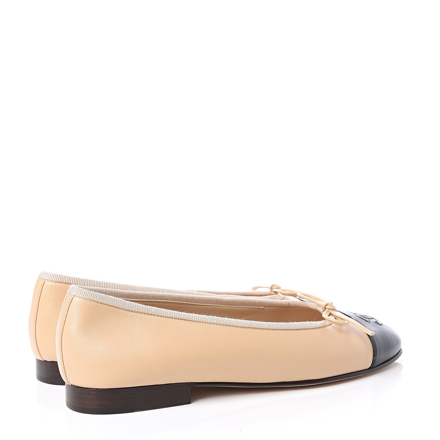 Lambskin CC Cap Toe Ballerina Flats 35 Beige Black