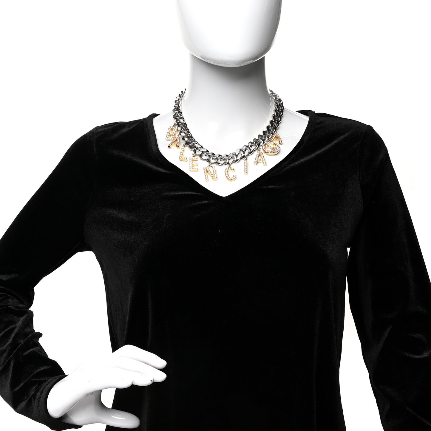 X BALENCIAGA Crystal Script Short Necklace Silver Gold