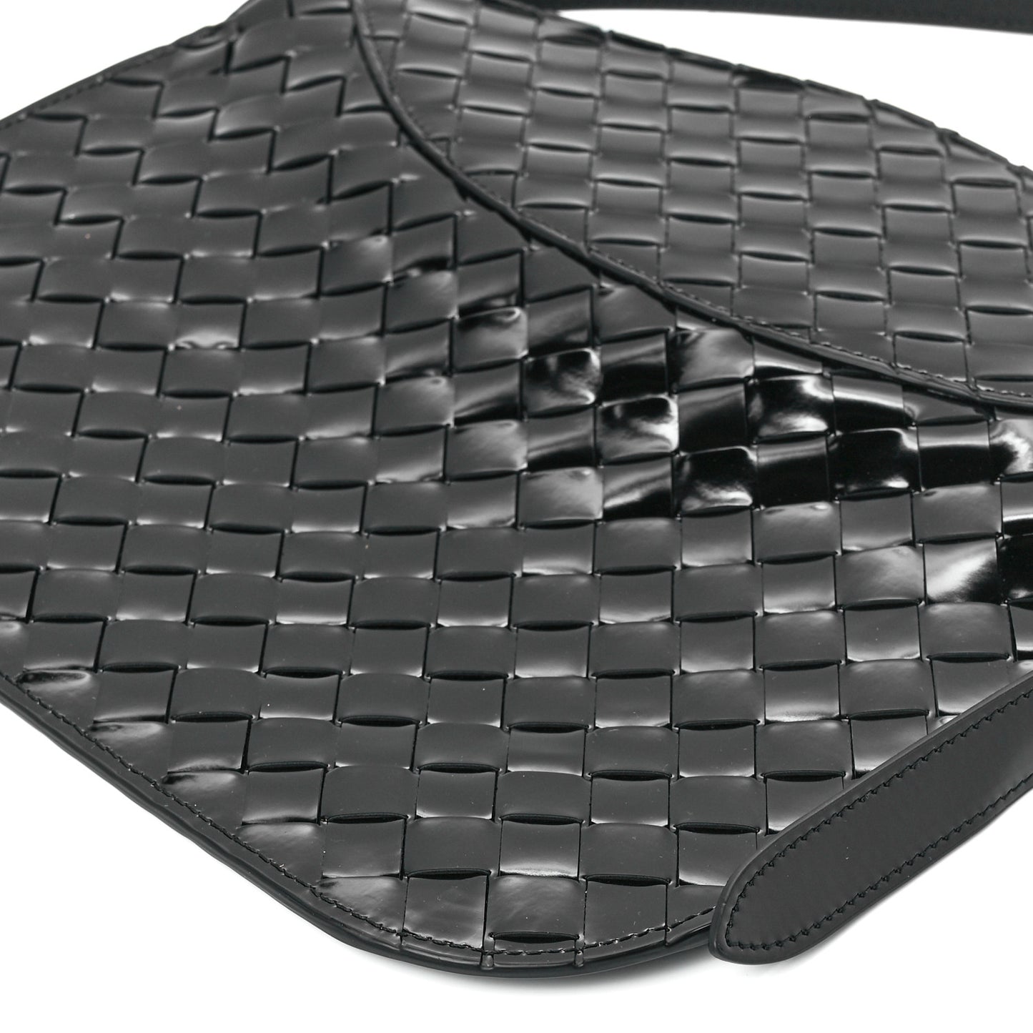 Patent Intrecciato Shoulder Bag Black