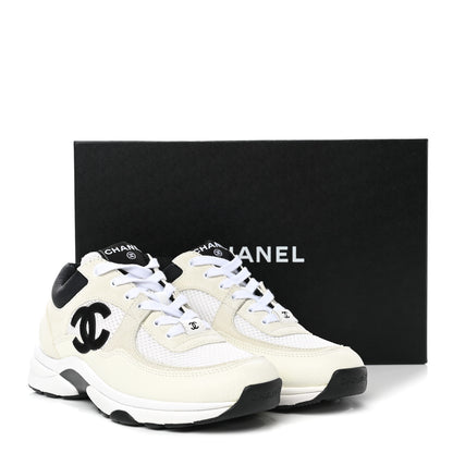 Chanel Mesh Suede Calfskin Grained Calfskin Womens CC Sneakers 37.5 White Black 8 of 8