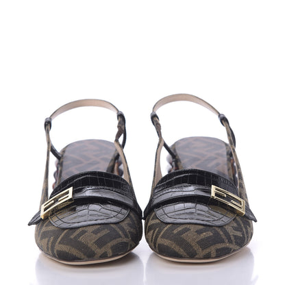 Fendi Jacquard Calfskin FF Tortoise Promenade Slingback Loafer Pumps 39.5 Tobacco 2 of 10