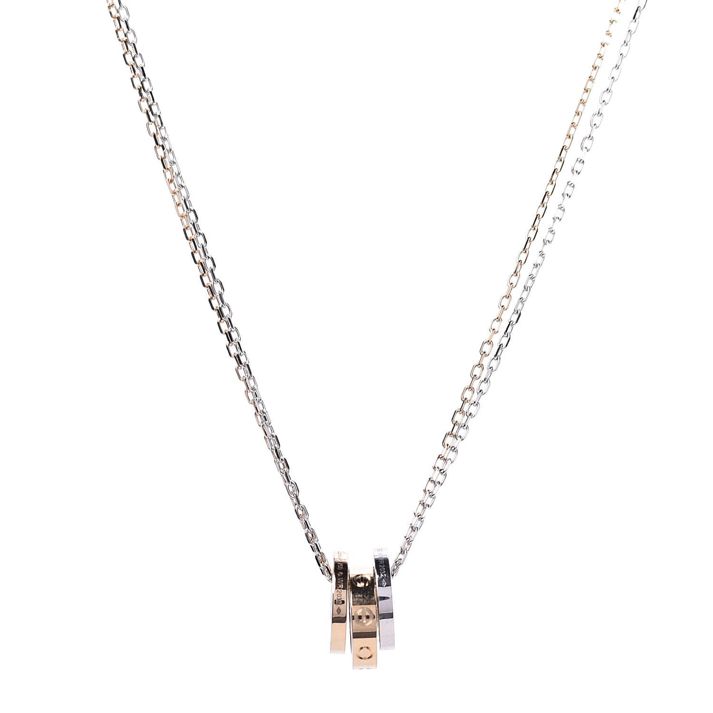18K White Pink Gold Diamond Three Ring LOVE Pendant Necklace