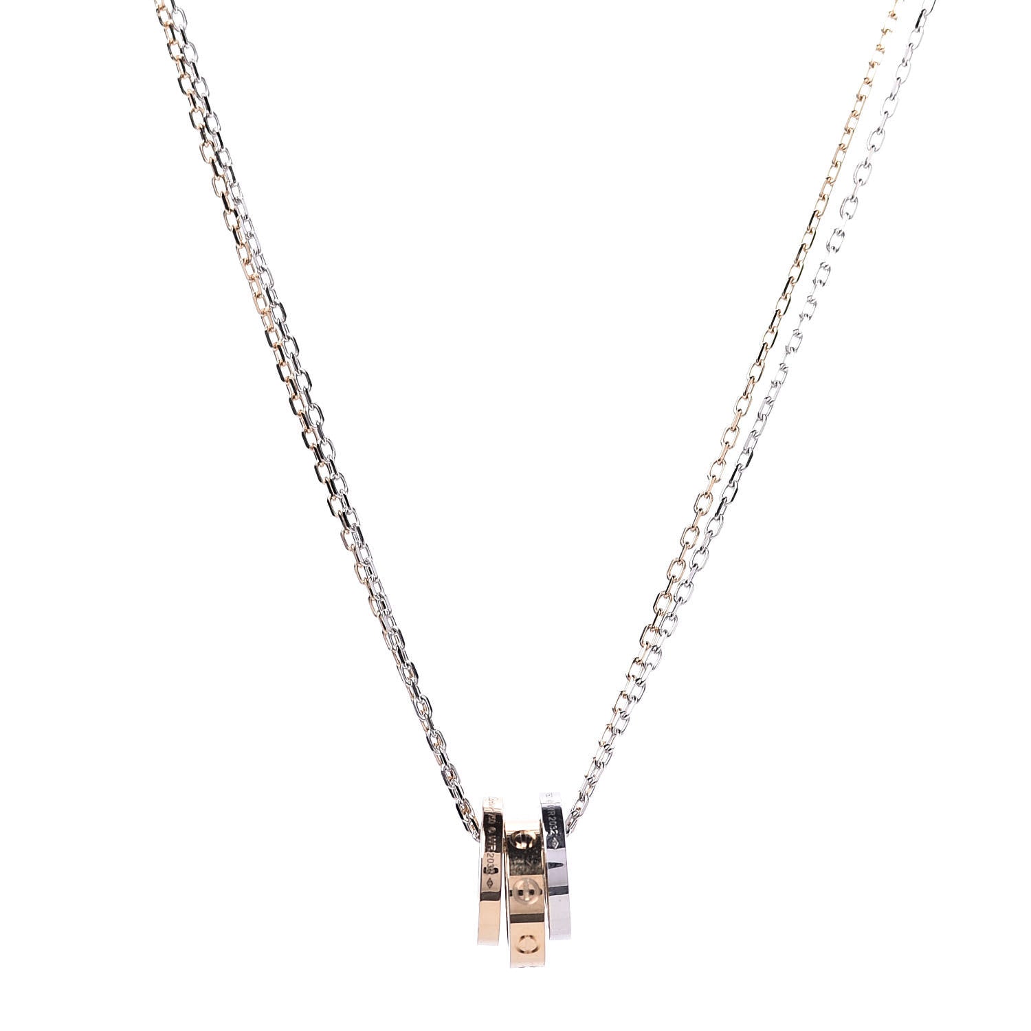 Cartier 18K White Pink Gold Diamond Three Ring LOVE Pendant Necklace 4 of 10