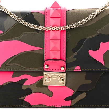 Valentino Garavani Nappa Canvas Camouflage Medium Glam Lock Rockstud Flap Fuxia Fluo 8 of 11