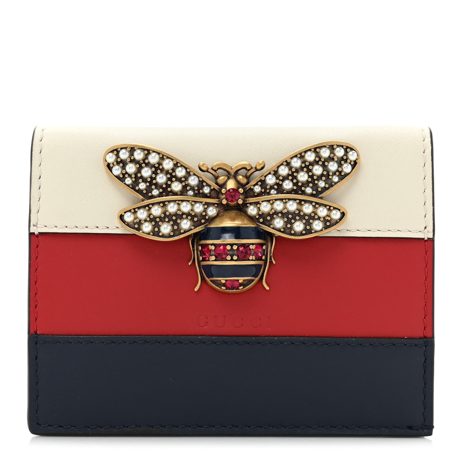Gucci Calfskin Queen Margaret Card Case Wallet Blue Agata Hibiscus Red Mystic White 1 of 12