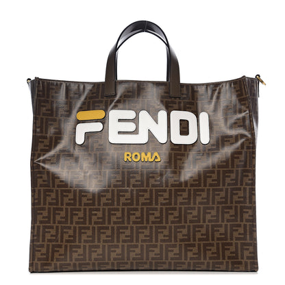 Fendi X FILA Glazed Fabric FF 1974 Mania Large Shopping Tote Bag Mogano Panna White 1 of 9