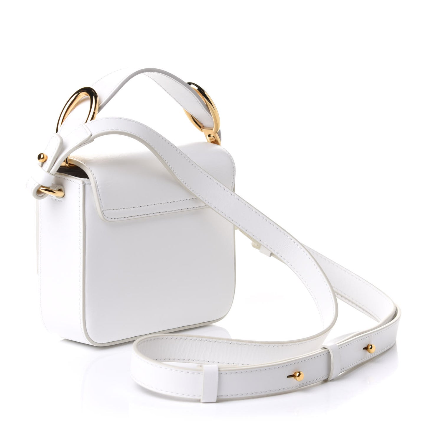Shiny Calfskin Suede Mini C Bag Brilliant White