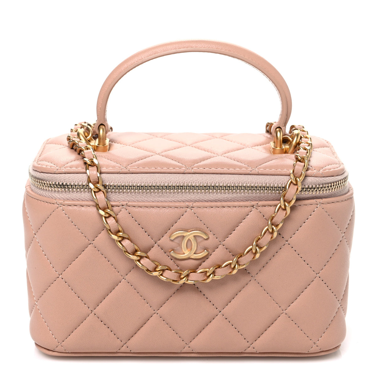 Chanel Lambskin Quilted Small Top Handle Vanity Case With Chain Beige 1 of 11