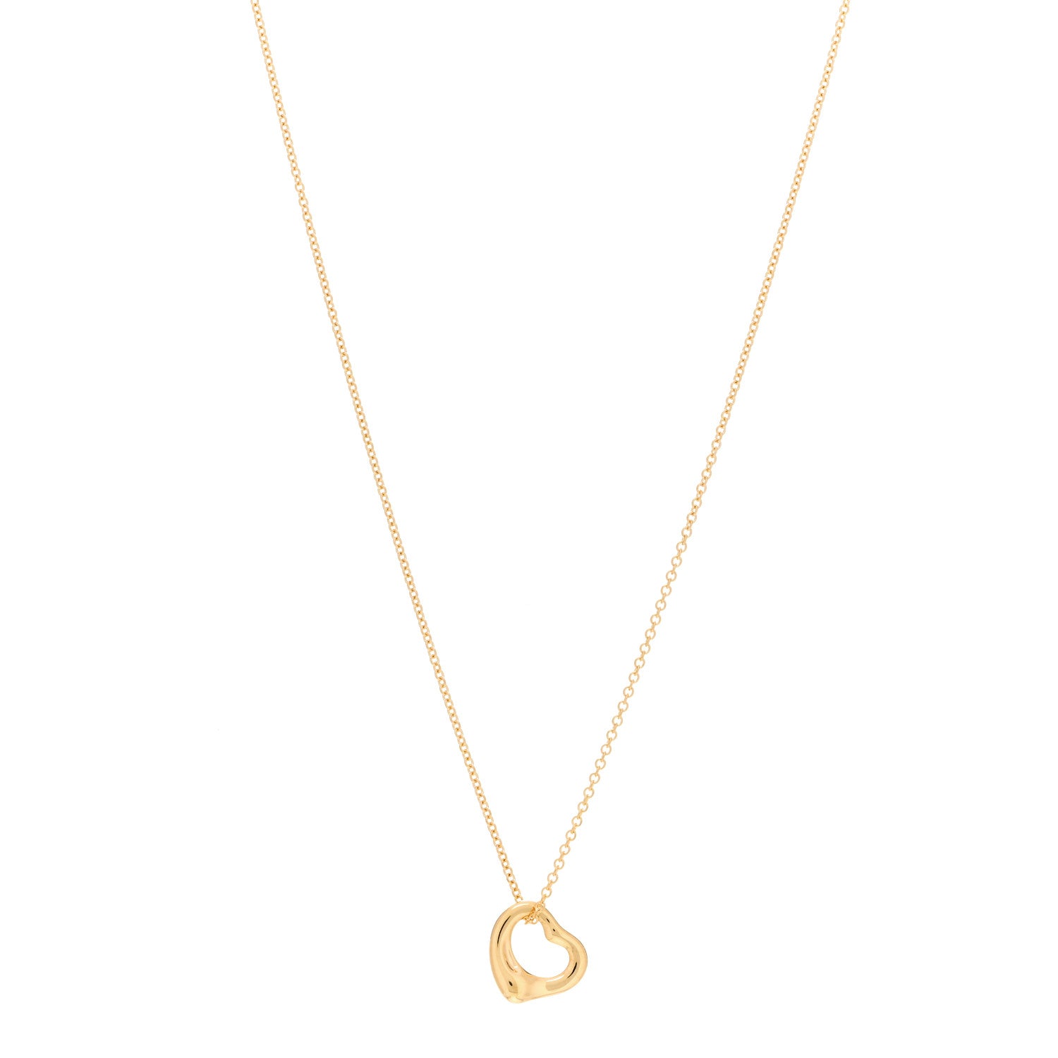 Tiffany 18K Yellow Gold 11mm Elsa Peretti Open Heart Pendant Necklace 1 of 4