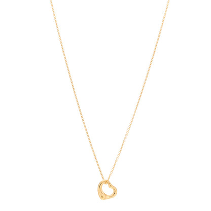 Tiffany 18K Yellow Gold 11mm Elsa Peretti Open Heart Pendant Necklace 1 of 4