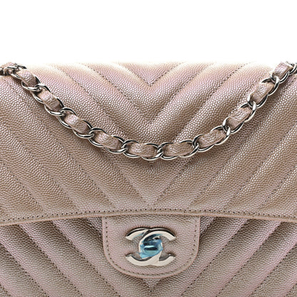 Chanel Metallic Caviar Chevron Quilted Medium Double Flap Light Gold 8 of 11