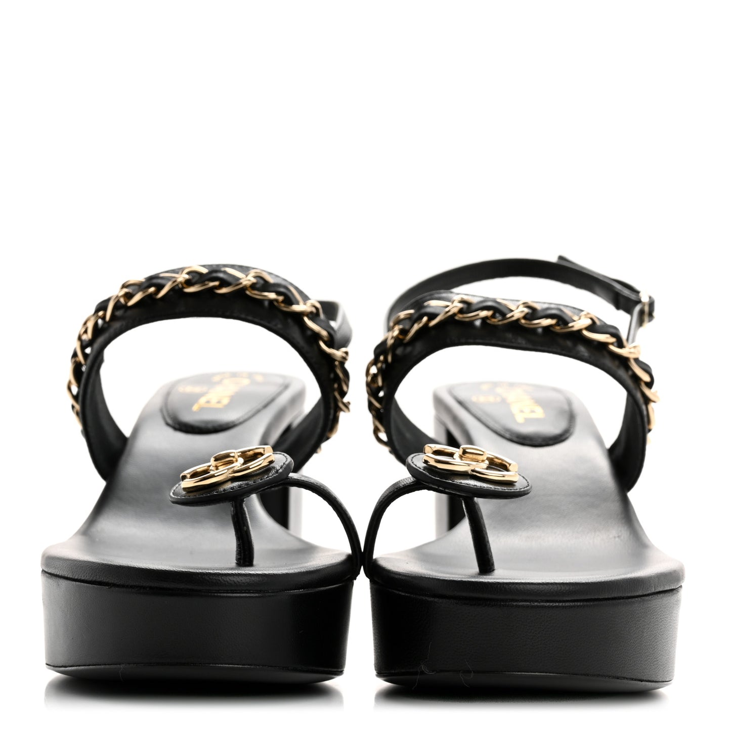 Lambskin Chain Platform Sandals 40 Black
