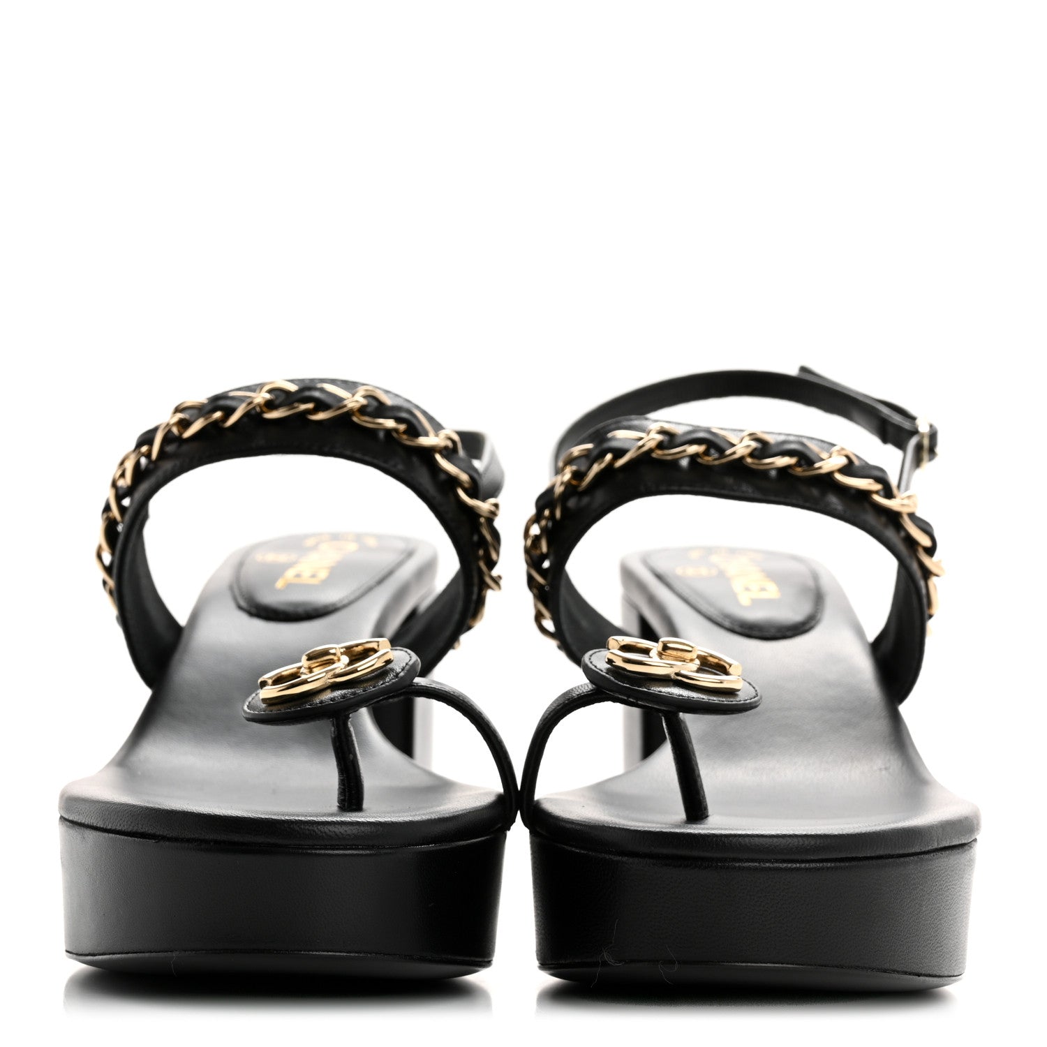 Chanel Lambskin Chain Platform Sandals 40 Black 3 of 10
