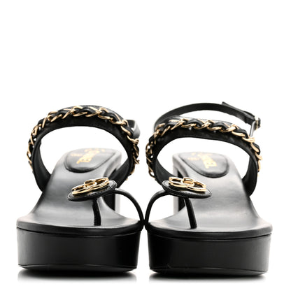 Chanel Lambskin Chain Platform Sandals 40 Black 3 of 10