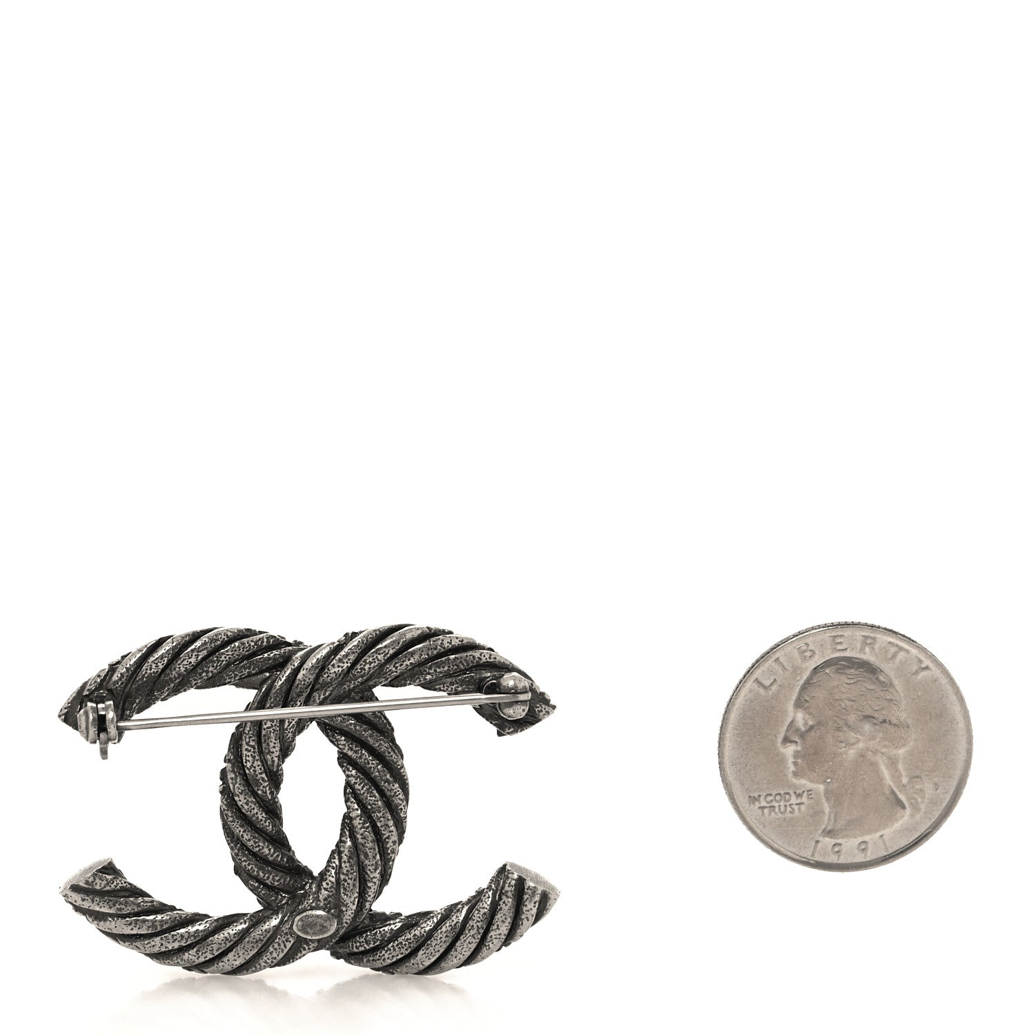 Chanel Ruthenium Twisted CC Brooch Silver 2 of 3