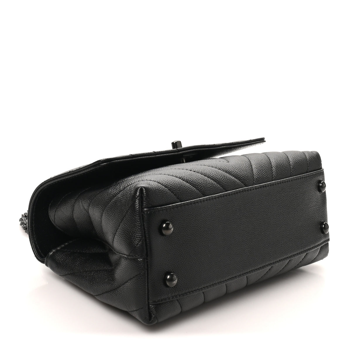 Caviar Chevron Quilted Mini Coco Handle Flap So Black