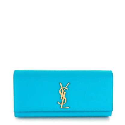 Saint Laurent Grain De Poudre Classic Monogram Clutch Turquoise 1 of 6